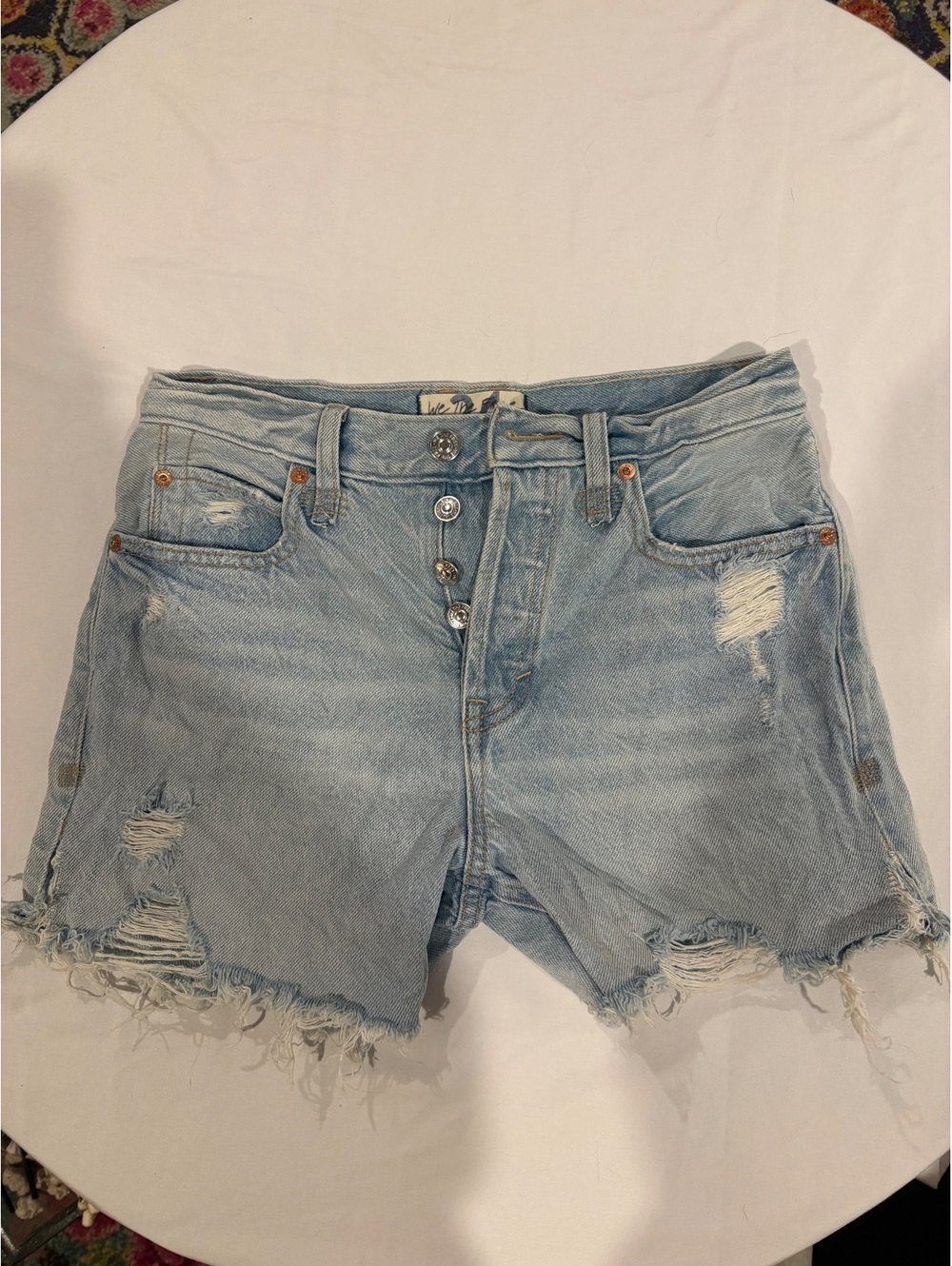 We The Free Distressed Light Wash Denim Shorts